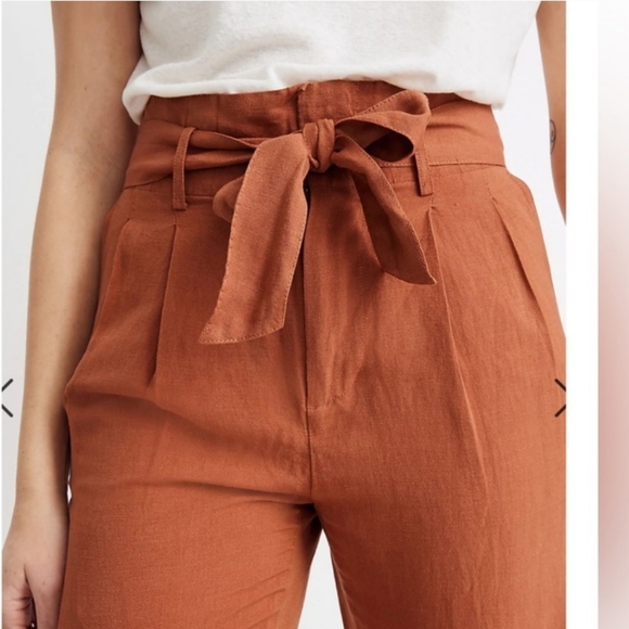 Madewell Linen Paperbag Pants - size 0 - orange rust - Picture 4 of 8